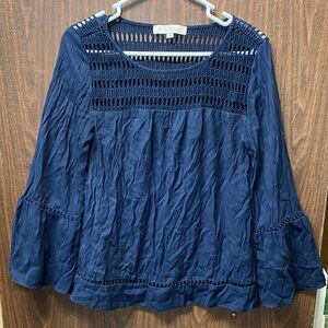 LOFT Deep Blue Crochet Detail Blouse